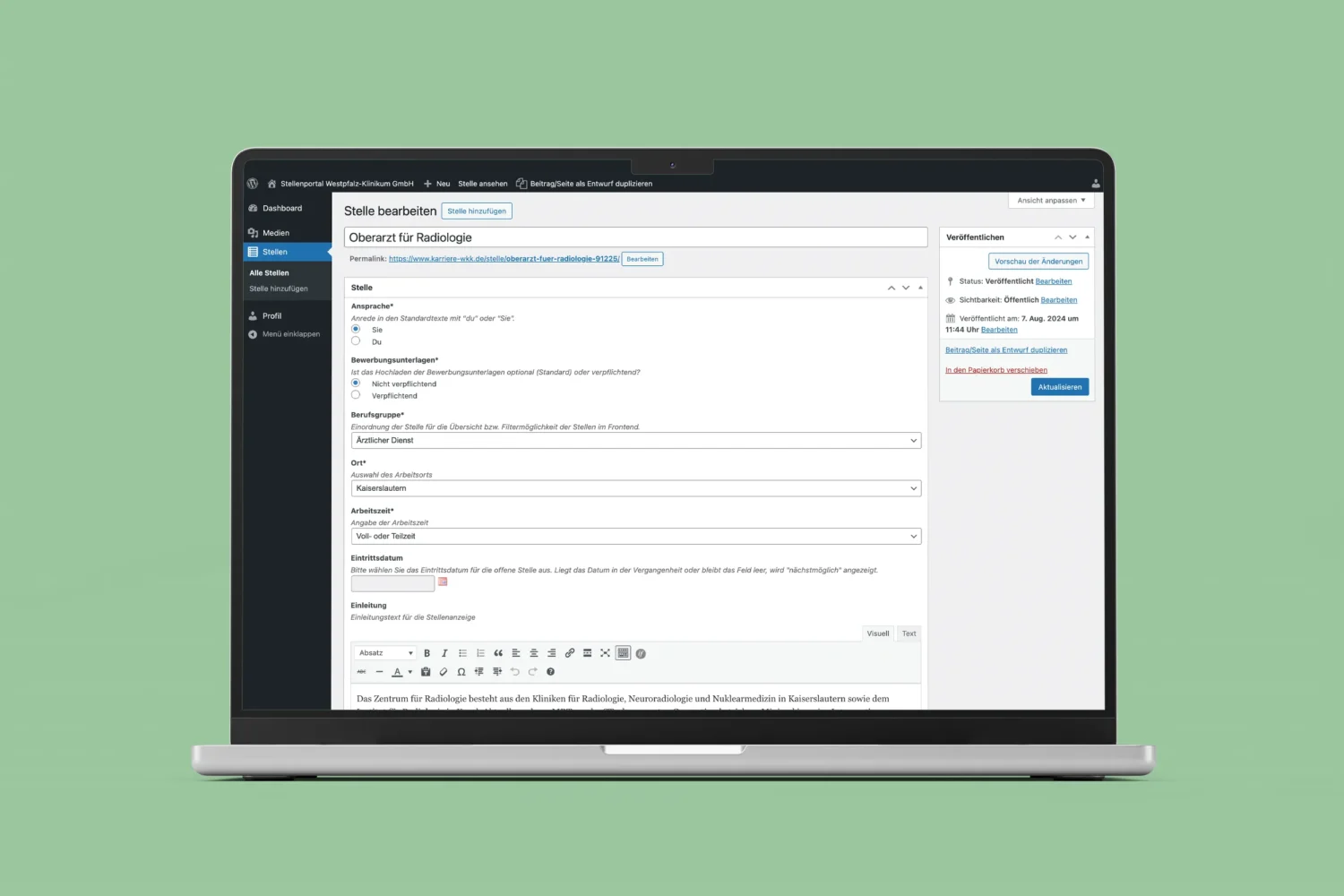 Wordpress-Backend-Custom-Post-Type-Stellenangebot